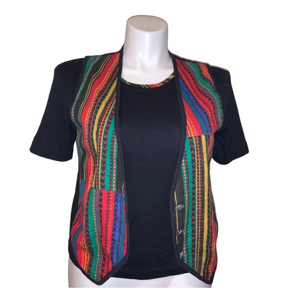 Vintage Aqua Blue 2Pcs Shirt/ Vest Set, Size M-L - Picture 14 of 16